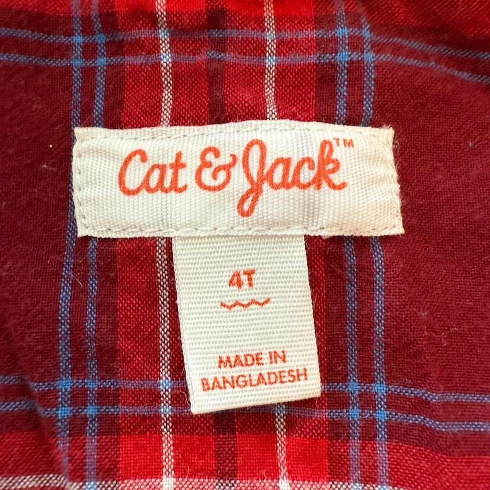Cat & Jack Dark Blue Kids Button-Down Shirt with Red Accents - Picture 3 of 4